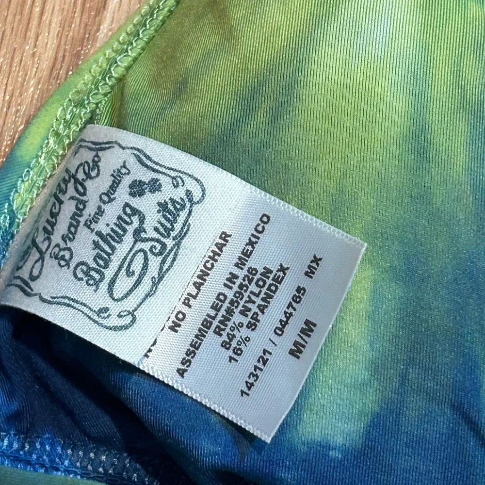 Lucky Brand Tie Dye Halter Bikini Swimsuit Ruffled Blue Green‎ Women's S/M Y2K